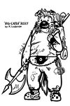  big_eater_busey clothing crocs fur hair halberd invalid_tag latchkey_kingdom melee_weapon monochrome p5ych polearm simple_background spots spotted_fur weapon white_background yuman 