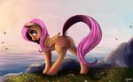  2016 anus blue_eyes cutie_mark equine feathered_wings feathers female feral fluttershy_(mlp) friendship_is_magic fur hair mammal miokomata my_little_pony pegasus pink_hair pussy solo tree wings yellow_feathers yellow_fur 