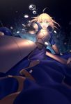  ahoge armor armored_dress artist_name artoria_pendragon_(all) blonde_hair bubble eyebrows eyebrows_visible_through_hair fate/stay_night fate_(series) from_above gauntlets green_eyes highres lanzi_(415460661) looking_at_viewer open_mouth saber short_hair solo underwater 