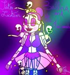  2016 animatronic ballerina ballora_(fnafsl) black_eyes clothed clothing crown dashiathebunny ear_piercing english_text eyebrows eyelashes eyes_closed eyeshadow female five_nights_at_freddy&#039;s glowing hair human humanoid light lipstick machine makeup mammal minireena_(fnafsl) not_furry open_mouth piercing puppet purple_hair robot signature simple_background sister_location skirt smile text tiara underwear video_games yellow_eyes 