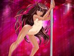  1girl artist_request breasts cum female game_cg lilith-soft long_hair magical_girl mizuki_yukikaze nipples nude pole_dance shiny_skin smile solo sweat taimanin_yukikaze tan twintails very_long_hair 