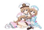  blanc blue_eyes brown_hair happy hat highres multiple_girls neptune_(series) ram_(choujigen_game_neptune) rom_(choujigen_game_neptune) siblings sisters smile transparent_background x_k_o 