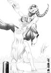  2016 anthro belly_dancer breasts camel camelid canine clothed clothing digital_media_(artwork) duo facemask female fighting_ring fox fur hair hi_res jewelry legwear lonewolf_(343) long_hair male male/female mammal monochrome restluck simple_background sketch spread_legs spreading tights wrestling 