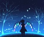  commentary_request cowboy_shot crystal flandre_scarlet from_behind night night_sky sakipsakip side_ponytail silhouette sky solo standing star_(sky) starry_sky touhou tree wings 