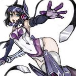  armor armored_boots bare_shoulders black_hair bodysuit boots breasts covered_navel elbow_gloves empty_eyes gloves green_eyes headgear holding holding_weapon kohinata_miku legs_together looking_at_viewer medium_breasts open_mouth outstretched_arm puru senki_zesshou_symphogear short_hair simple_background skin_tight solo tears teeth thighhighs thighs weapon white_background 