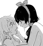  2girls artist_request ayase_eli bath blush breasts couple incipient_kiss looking_at_another love_live! love_live!_school_idol_project monochrome multiple_girls side_boobs surprised toujou_nozomi wet yuri 
