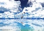  artist_name blue_hair closed_eyes cloud cosmicsnic dancing day flail hair_over_one_eye highres maid maid_headdress morning_star re:zero_kara_hajimeru_isekai_seikatsu reflection rem_(re:zero) salar_de_uyuni salt_flats short_hair sky solo water weapon white_legwear 