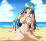  2014 beach big_breasts bikini breasts clothing cloud female friendship_is_magic hair human mammal multicolored_hair my_little_pony princess_celestia_(mlp) purple_eyes sand sea seaside sky smile swimsuit water zantyarz 