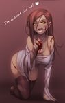  absurdres all_fours blood blood_on_face bloody_hands crawling english fang halloween highres injury long_hair original red_hair saliva solo thighhighs toniwing torn_clothes torn_legwear yellow_eyes zombie 