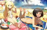  arm_support ass barefoot beach beach_towel bikini black_hair blonde_hair blue_eyes blush bottle bracelet braid breast_press breasts butt_crack can cleavage cloud crossed_legs day dratini feet feet_up finger_to_mouth flat_ass frown gen_1_pokemon gen_3_pokemon gen_4_pokemon idlecil jewelry krabby legendary_pokemon lillie_(pokemon) long_hair lying medium_breasts mew middle_finger mizuki_(pokemon) multiple_girls naughty_face on_stomach one-piece_swimsuit piplup pokemon pokemon_(creature) pokemon_(game) pokemon_sm short_hair side-tie_bikini sitting skindentation smile soles squirtle swimsuit the_pose toe_scrunch toes towel twin_braids water_bottle wavy_mouth wingull 