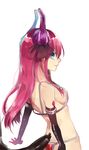  alternate_costume armor bad_id bad_pixiv_id bikini_armor blue_eyes dragon_tail elbow_gloves elizabeth_bathory_(brave)_(fate) elizabeth_bathory_(fate)_(all) fate/grand_order fate_(series) gloves highres horns ichinosenen looking_at_viewer looking_back red_hair smile solo tail 