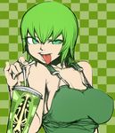  breasts cup foo_fighters green green_eyes green_hair jojo_no_kimyou_na_bouken large_breasts overalls space_jin stone_ocean straw 