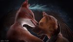  2016 3d_(artwork) angel anthro belly big_belly blender canine digestion digital_media_(artwork) dog duo female fox kissing mammal simple_background vore zefirotreddi 