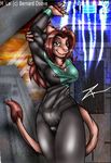  alien anthro breasts brown_fur camel_toe cat chakona_space clothed clothing feline female fur m&#039;lai mammal nipple_bulge pink_nose smile solo star_trek tight_clothing unknown_artist 