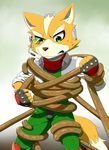  2016 annoyed anthro brown_fur canine clothing fingerless_gloves fox fox_mccloud fur gloves green_eyes hi_res jacket male mammal nintendo restrained scarf solo star_fox tentacles video_games white_fur がらくt 