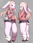  anthro blonde_hair bubble_gum clothing female food hair kemono ksyaro lagomorph mammal miniskirt pocky rabbit skirt solo thick_thighs 