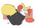  2016 anthro anus bedroom_eyes black_fur braixen butt butt_wiggle english_text female fluffy fluffy_tail fur half-closed_eyes inviting kilinah looking_back nintendo nude pok&eacute;mon presenting presenting_anus presenting_hindquarters presenting_pussy pussy red_background red_eyes red_fur red_nose seductive simple_background smile solo speech_bubble text video_games white_background white_fur wiggle yellow_fur 