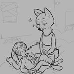  2016 ambiguous_gender anthro arctic_fox baby bear_trap black_and_white canine clothed clothing cute disney female fox group jack_savage lagomorph lying male mammal monochrome on_back parent rabbit replytoanons sitting skye_(zootopia) sleeping trap_(contrivance) young zootopia 
