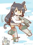  &gt;_&lt; :o animal_ears black_hair cat_ears cat_tail chibi chibi_inset closed_eyes commentary_request fusou_(kantai_collection) headgear kantai_collection konno_akikaze long_hair multiple_girls red_eyes shigure_(kantai_collection) striker_unit tail world_witches_series yamashiro_(kantai_collection) 
