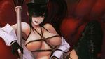  21yc_(september_breeze) :q black_legwear breasts brown_hair hat highres long_hair mabinogi mabinogi_heroes medium_breasts nipples ponytail red_eyes scythe solo thighhighs tongue tongue_out wallpaper 