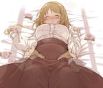  7010 aikurushii_(idolmaster) belly blush breasts brown_hair commentary_request covered_navel flower hair_flower hair_ornament idolmaster idolmaster_cinderella_girls large_breasts long_sleeves lying mimura_kanako on_back plump rose short_hair sketch sleeping 