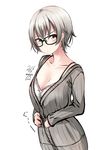  bad_id bad_pixiv_id blush cardigan glasses grey_eyes grey_hair nekobaka original short_hair simple_background sketch solo standing 