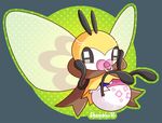  arthropod blue_background butterfly_wings diaper green_background insect nintendo pacifier pok&eacute;mon polka-dot_background ribombee scarf shambles simple_background video_games white_body wings yellow_body 