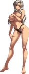  1girl barefoot bishop_(company) breast_grab breasts dark_skin female full_body game_cg kagami_hirotaka large_breasts long_hair mesu_kyoushi_3 mizusawa_chisato panties silver_hair smile solo yellow_eyes 