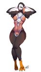  anthro areola avian beak bird breasts camel_toe clitoris clothing female looking_at_viewer myloveless nipple_bulge puffin pussy solo standing swimsuit thick_thighs wide_hips 