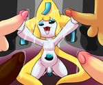  2016 anthro belly blue_penis cum cum_everywhere cum_on_face cum_on_penis group group_sex handjob interspecies jirachi kneeling legendary_pok&eacute;mon male male/male messy nintendo nude open_mouth penis pok&eacute;mon sex smile solo_focus tongue tongue_out video_games white_skin yoshimister 