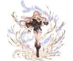  amira_(shingeki_no_bahamut) blonde_hair boots capelet full_body granblue_fantasy hand_on_own_chest jewelry knee_boots long_hair looking_at_viewer minaba_hideo official_art shingeki_no_bahamut shingeki_no_bahamut:_genesis shorts solo standing transparent_background yellow_eyes 