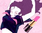  jojo_no_kimyou_na_bouken lipstick_tube long_hair lying pink_eyes purple_hair sakhopp school_uniform serafuku solo wavy_hair yamagishi_yukako 