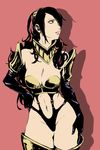  armor ass_visible_through_thighs bikini_armor contrapposto flat_color high-cut_armor highres imdsound kirijou_mitsuru lips long_hair navel persona persona_3 silhouette solo standing 