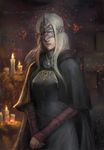  blonde_hair candle cloak dark_souls_iii fire_keeper hands_clasped long_hair mask own_hands_together phamoz red_lips solo souls_(from_software) 