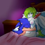  2016 ? anthro anthrofied areola bed blood blue_hair breasts crossover duo eyes_closed female fur green_hair hair hedgehog hug legendary_pok&eacute;mon male male/female mammal nintendo nipples nude on_bed pok&eacute;mon pok&eacute;morph shaymin sitting sonic.exe sonic_(series) sonic_the_hedgehog video_games white_fur yoshimister_(artist) 