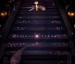  cherry_blossoms commentary dress green_dress hairband katana konpaku_youmu konpaku_youmu_(ghost) lantern mary_janes red_eyes shoes silver_hair stairs sword touhou weapon yujup 