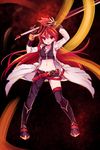  :o asymmetrical_clothes belt black_footwear black_gloves black_legwear blazing_heart_(elsword) boots coat crop_top elesis_(elsword) elsword fingerless_gloves full_body gloves highres knee_boots long_hair looking_at_viewer midriff navel open_mouth red_eyes red_hair single_pantsleg single_thighhigh solo standing sword tei_(piateira) thighhighs weapon 