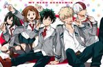  3boys asui_tsuyu bakugou_katsuki bandaid black_eyes black_hair blonde_hair boku_no_hero_academia brown_hair bruise burn_scar candy chupa_chups food freckles green_hair injury kurot lollipop long_hair midoriya_izuku multicolored_hair multiple_boys multiple_girls official_style pantyhose red_hair scar school_uniform short_hair spiked_hair todoroki_shouto tongue torn_clothes torn_legwear two-tone_hair u.a._school_uniform uraraka_ochako v white_hair 