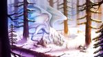  detailed_background dragon duo feral forest hair hi_res horn lagomorph mammal membranous_wings neytirix nude outside rabbit snow standing tree white_hair white_skin wings 