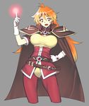  :d ahoge belt breasts cape commentary_request cowboy_shot cropped_legs earrings fang framed_breasts gloves hand_on_hip headband jewelry jonylaser large_breasts lina_inverse long_hair looking_at_viewer loose_belt open_mouth orange_eyes orange_hair pants pauldrons shirt slayers smile solo white_gloves 