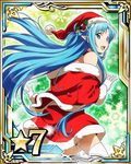  asuna_(sao) asuna_(sao-alo) blue_eyes blue_hair card_(medium) gloves hair_ornament hat long_hair looking_at_viewer number off_shoulder official_art open_mouth pointy_ears red_hat red_skirt santa_costume santa_hat skirt snowflakes solo star sword_art_online sword_art_online:_code_register thighhighs white_gloves white_legwear 