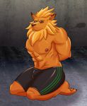  abs anthro bdsm biceps bondage bound clothed clothing digimon ear_piercing feline leomon lion looking_at_viewer male mammal mane muscular nipples pecs piercing rawrrarr topless 