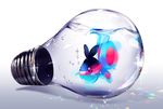  bubble closed_mouth ekm finneon fish gen_4_pokemon in_container light_bulb no_humans pokemon pokemon_(creature) red_eyes shade smile solo submerged water white_background 
