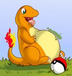  ambiguous_gender belly charmander feet fire full_belly full_stomach grass inflation invalid_tag nintendo pok&eacute;ball pok&eacute;mon stomach stomach_growl stomach_noise tongue tongue_out video_games vore 