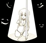  1girl amputee bikini collar lineart long_hair mikeysukairain monochrome original pole quadruple_amputee solo_focus trembling 