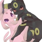  blush duo eeveelution espeon feral looking_at_viewer nintendo pok&eacute;mon purple_eyes red_eyes simple_background umbreon video_games white_background ぬこちー 