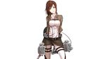  aliasing blood bra brown_eyes brown_hair koyaya long_hair ponytail sasha_browse see_through shingeki_no_kyojin sword underwear uniform weapon white 