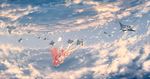  barefoot closed_eyes cloud dress falling fish long_hair md5_mismatch pink_hair rin_(shelter) shelter_(music_video) sky solo wenqing_yan 