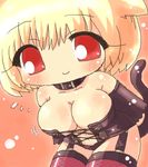  1girl animal_ears big_breasts blonde_hair breasts cat_ears cat_tail catgirl chibi cleavage collar corset cute elbow_gloves fishnet_stockings fishnets garter_belt gloves hahifuhe huge_breasts large_breasts lowres nekomimi oekaki original red_eyes sd sexy short_hair smile solo stockings suspender_belt tail thigh_highs thighhighs 