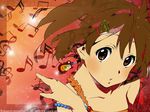  blush brown_eyes brown_hair earring earrings guitar hair_clip hair_ornament hairclip highres hirasawa_yui instrument jewelry k-on! les_paul looking_at_viewer musical_note necklace short_hair wallpaper 